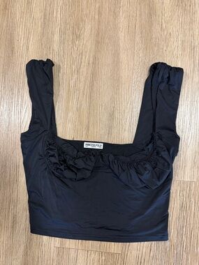 Princess Polly Black Ruffle Square Crop Top